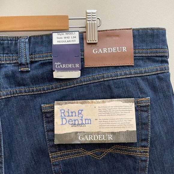 Atelier Gardeur Nigel Jeans Mens Size 42x34 Blue Regular‎ Fit Ring Denim New - Picture 7 of 15